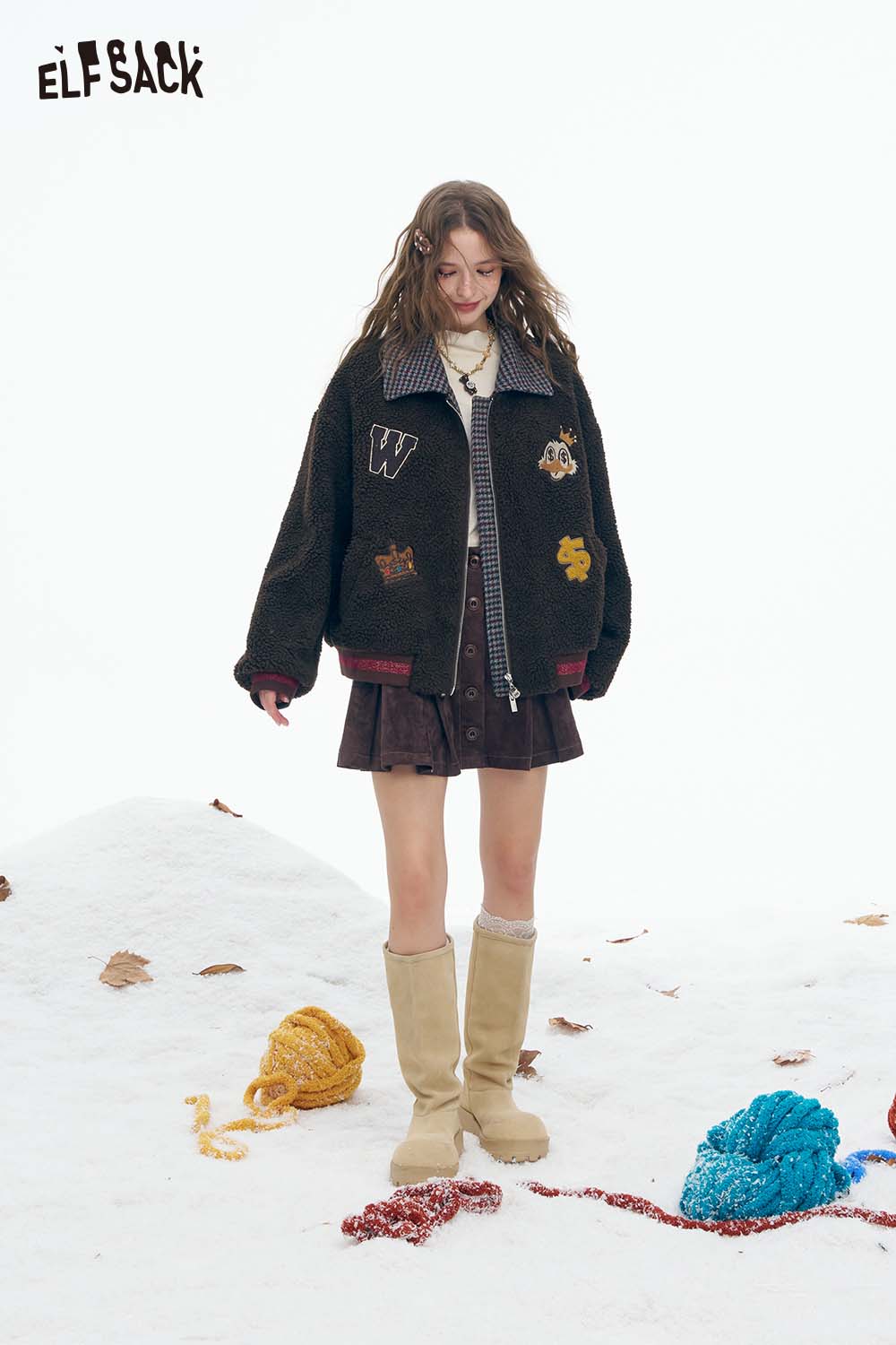 ELFSACK Soft Graphic Striped Lining Cotton Coat