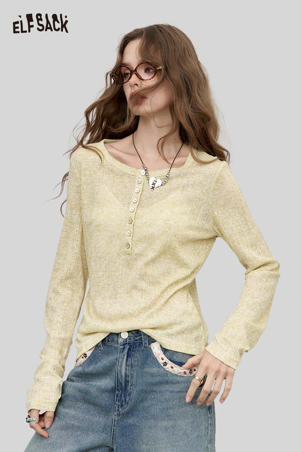 ELFSACK Brushed Jersey Fitted Round Neck Long Sleeve Baselayer