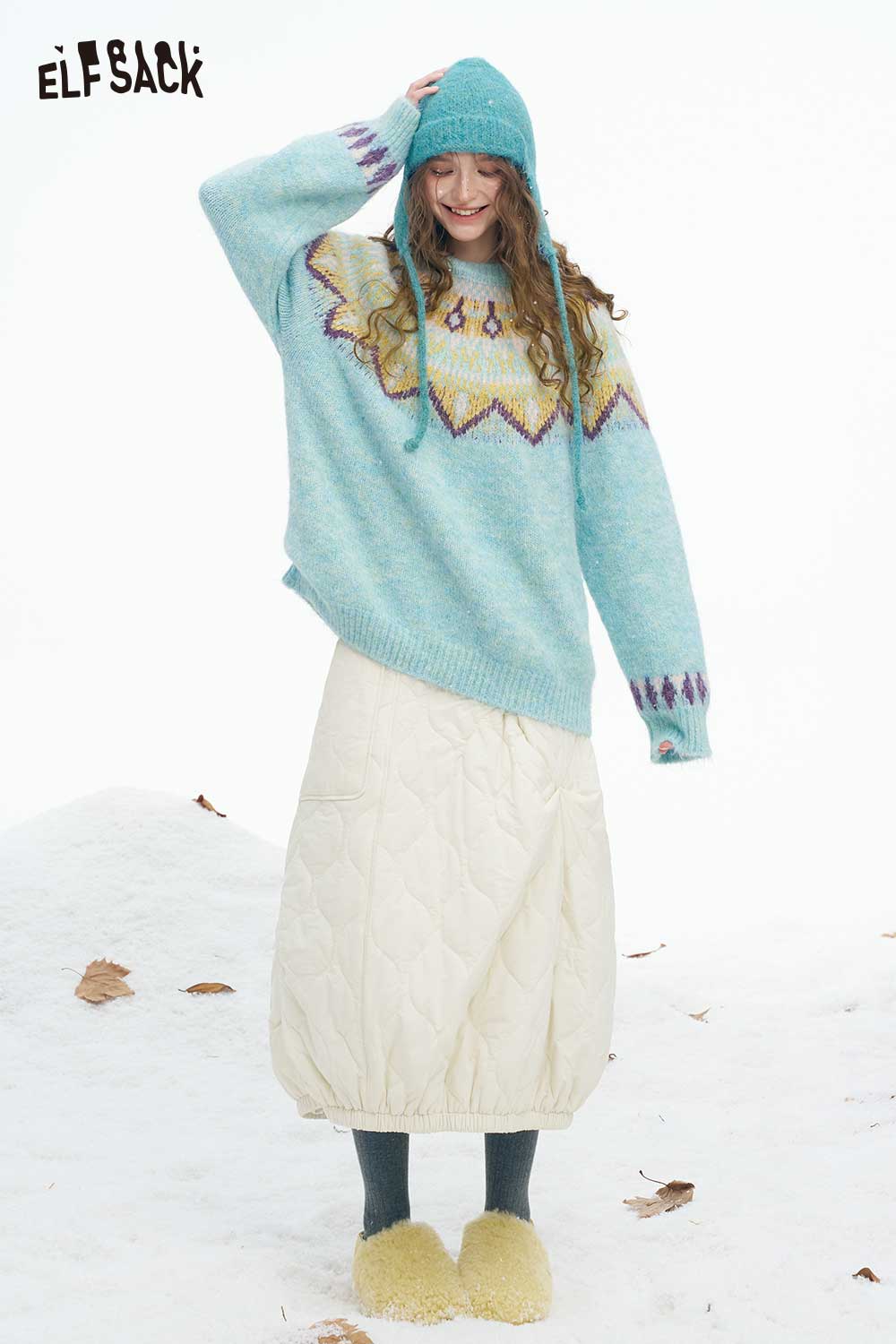 ELFSACK Soft Casual Loose Christmas Stripe Round Neck Sweater