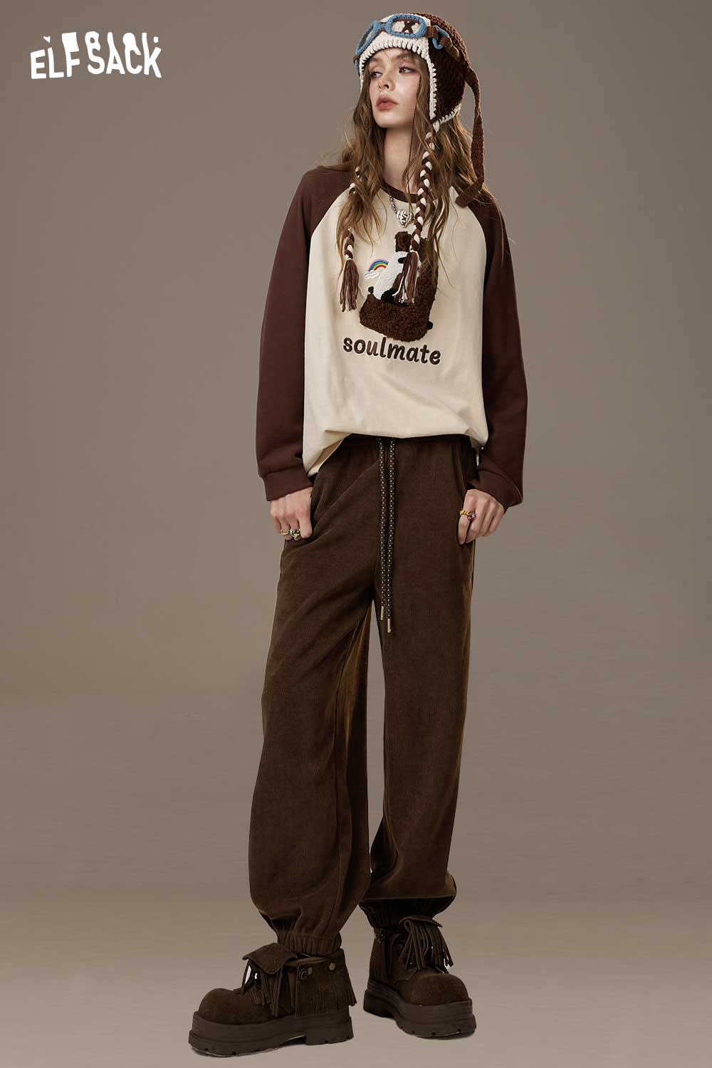 ELFSACK Soft Drawstring Waist Ankle Cuff Pants