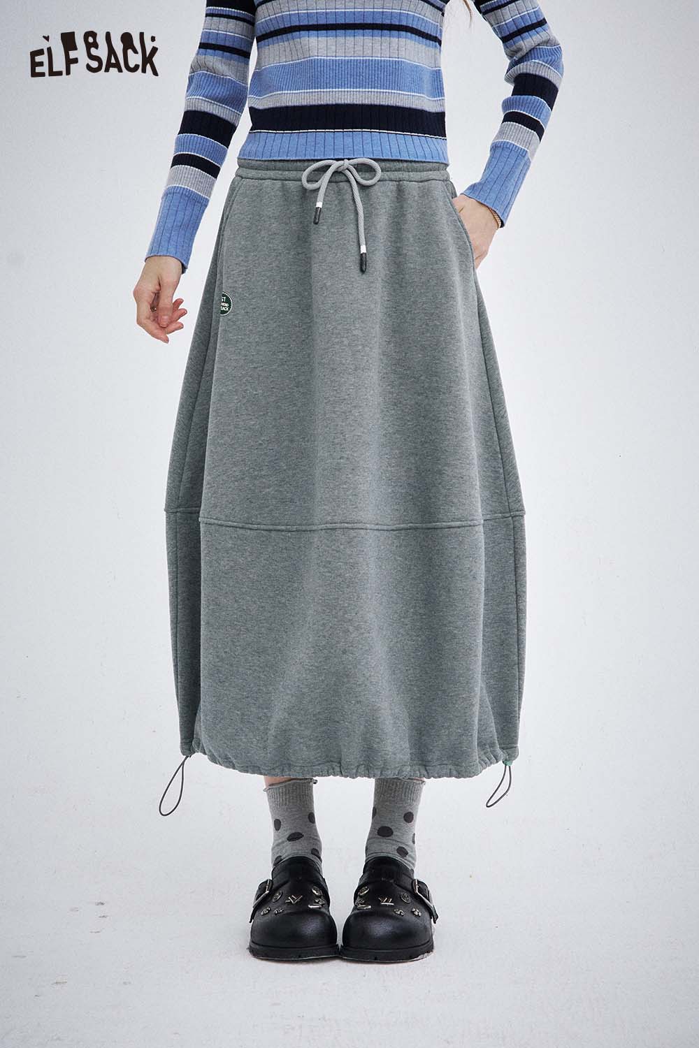 ELFSACK Light Hem Elastic Drawstring Half Skirt