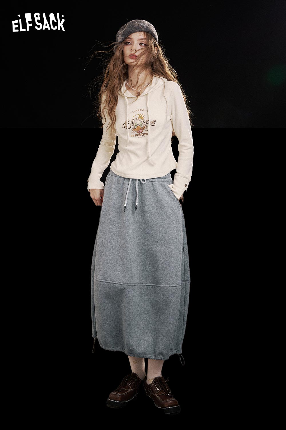 ELFSACK Light Hem Elastic Drawstring Half Skirt