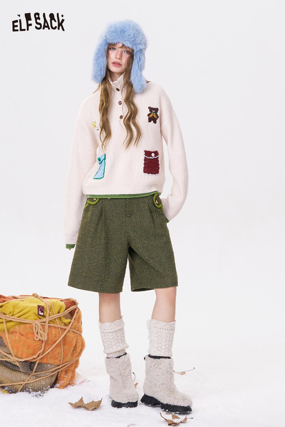 ELFSACK Minimalist Casual Solid Empire Waist Bermuda Shorts