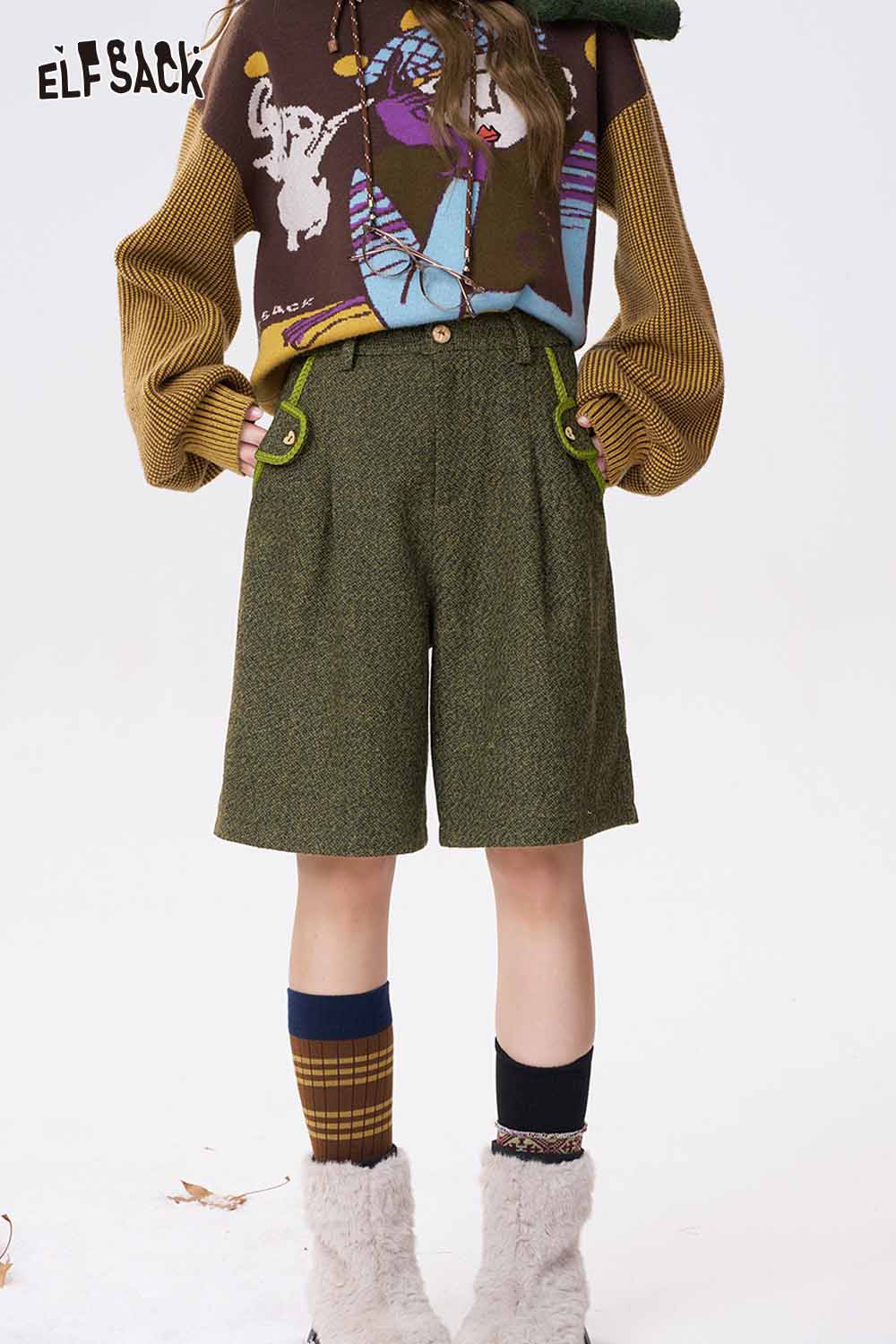 ELFSACK Minimalist Casual Solid Empire Waist Bermuda Shorts