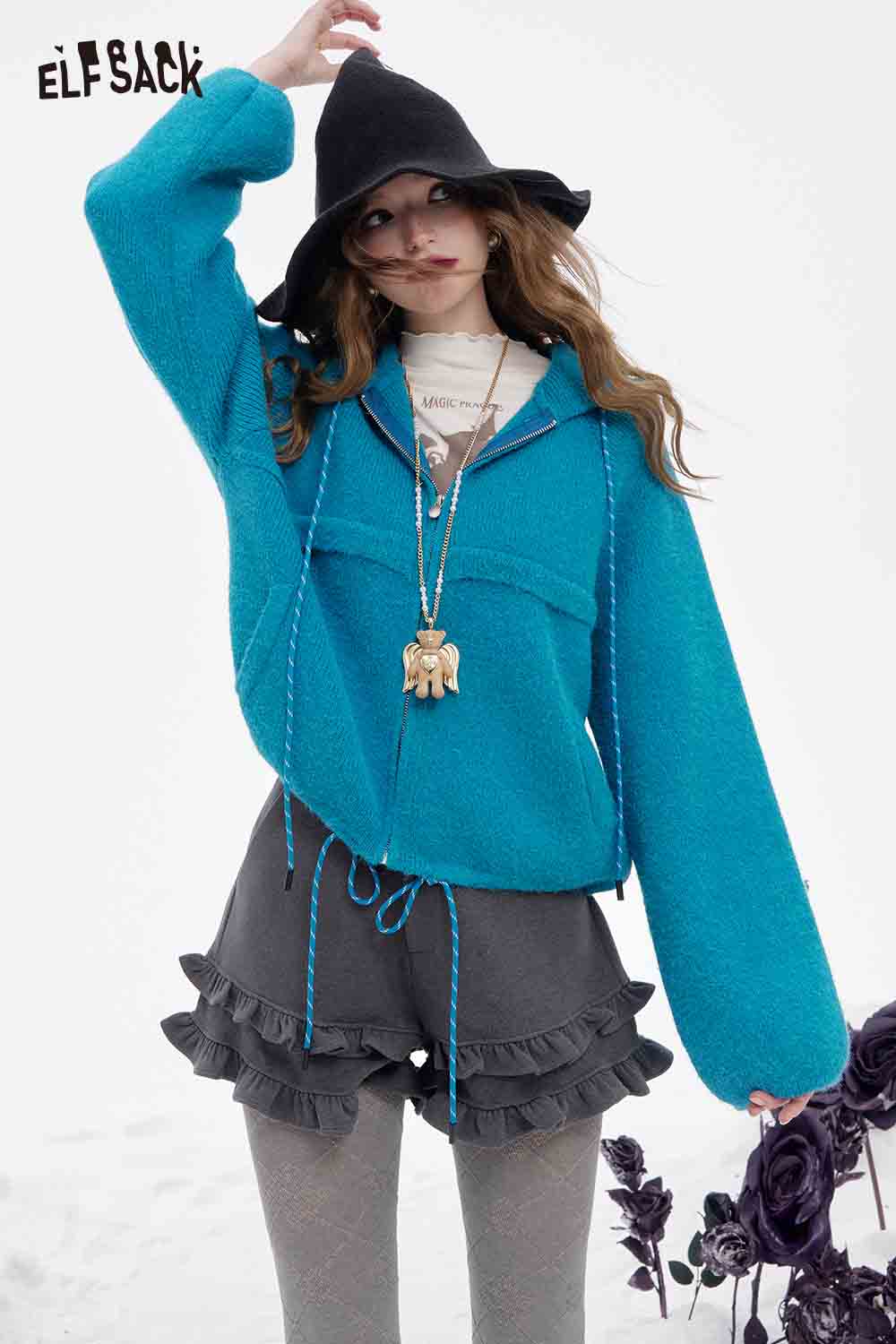 ELFSACK Soft Casual Solid Fleece Striped Drawstring Hooded Sweater