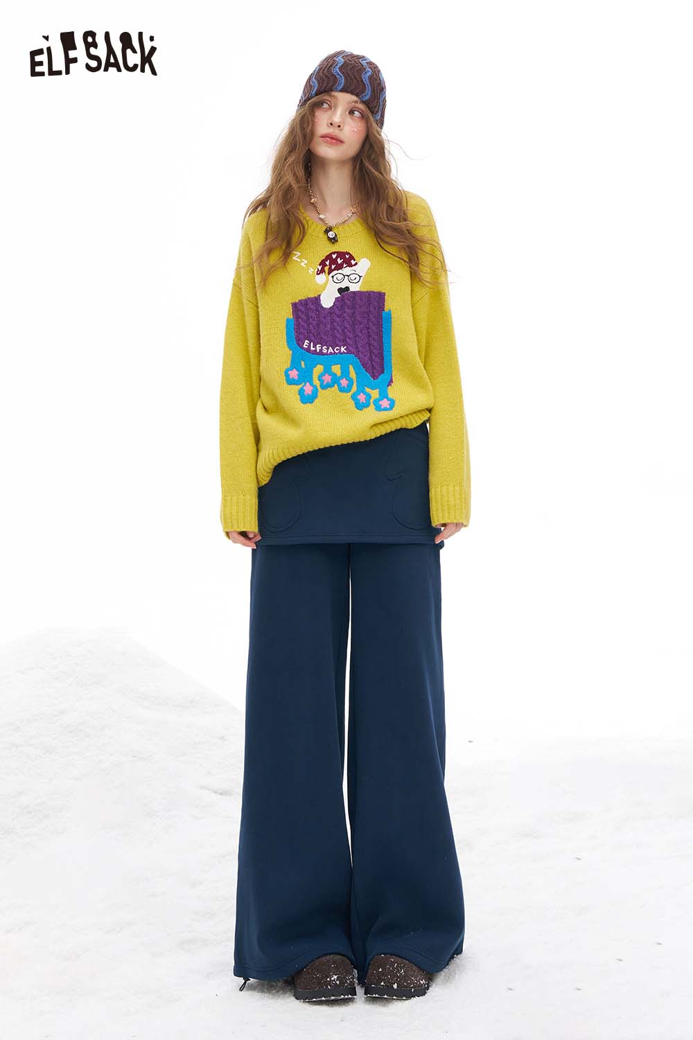 ELFSACK Soft Loose Fake Two Piece Straight Floor Length Pants