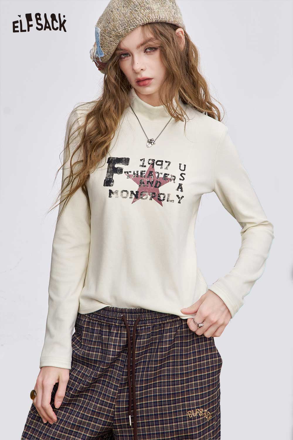 ELFSACK Light Slim Fit Half Neck Graphic Long Sleeve Tshirt