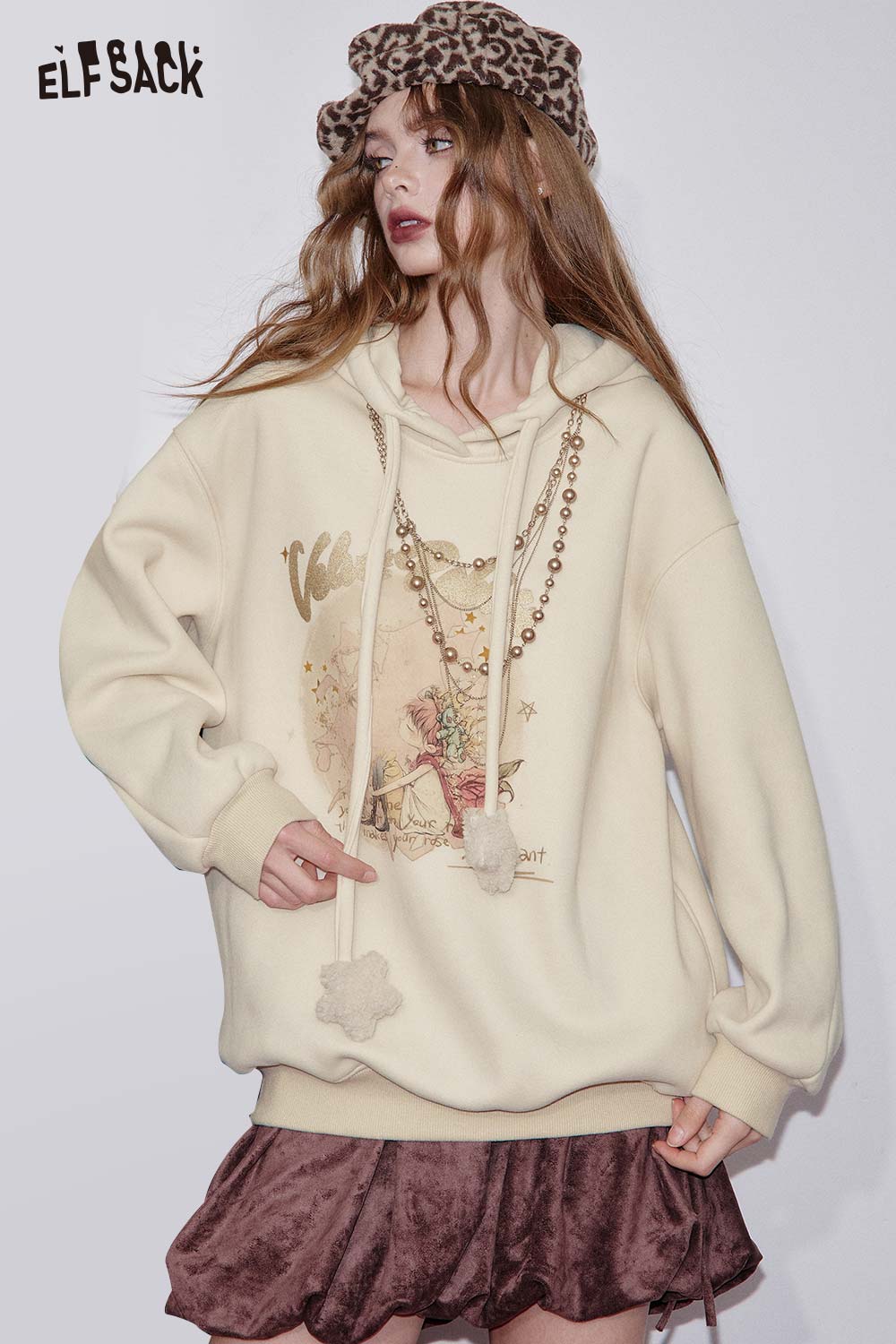 ELFSACK Soft Relaxed Fit Graphic Print Hood Hoodie