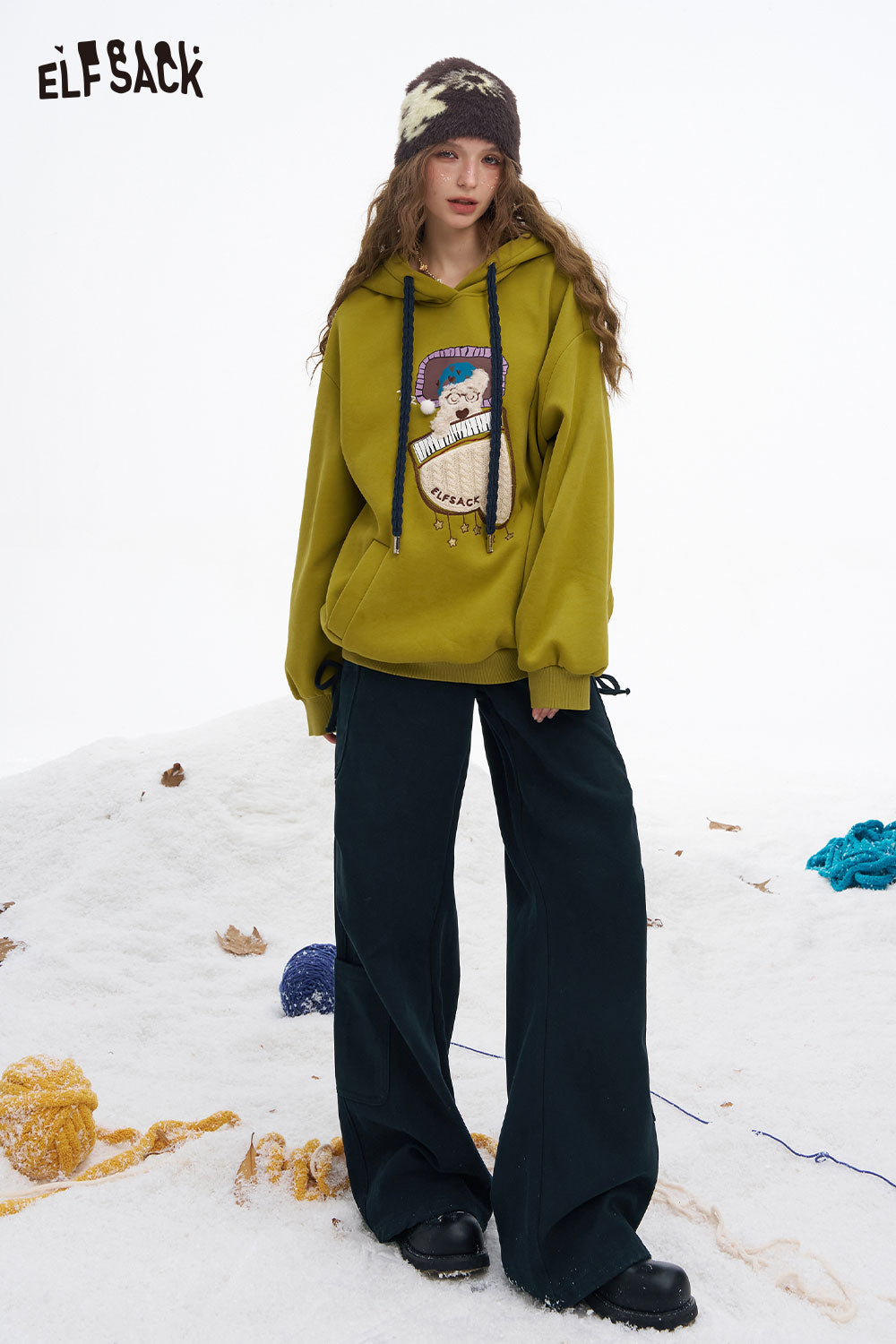 ELFSACK Soft Loose Drawstring Straight Floor Length Pants Cargo Pants