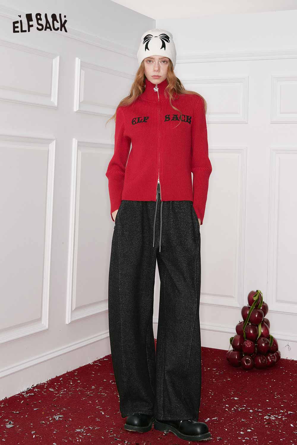 ELFSACK Casual Loose Minimalist Solid Draped Wide Leg Scimitar Pants