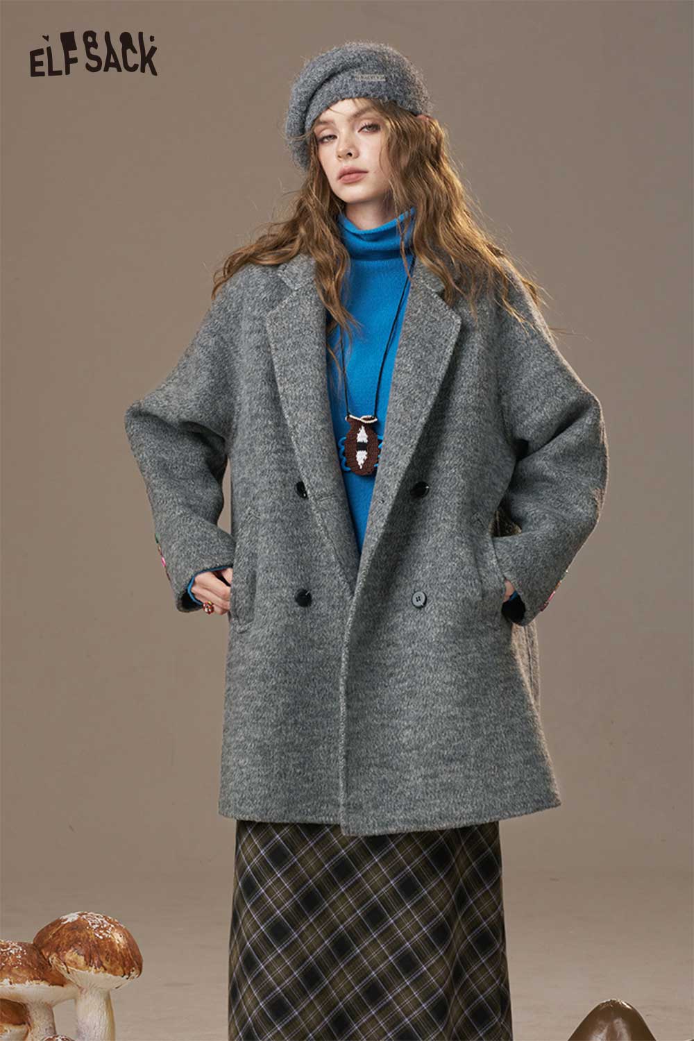 ELFSACK Wool Blend Blazer Style Design Oversize Coat