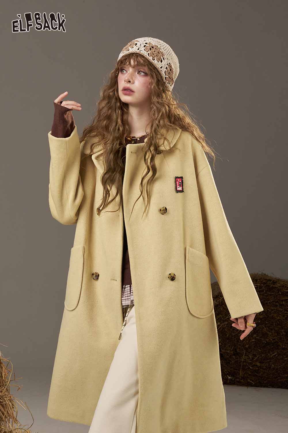 ELFSACK Soft Little Pattern Collared Coat