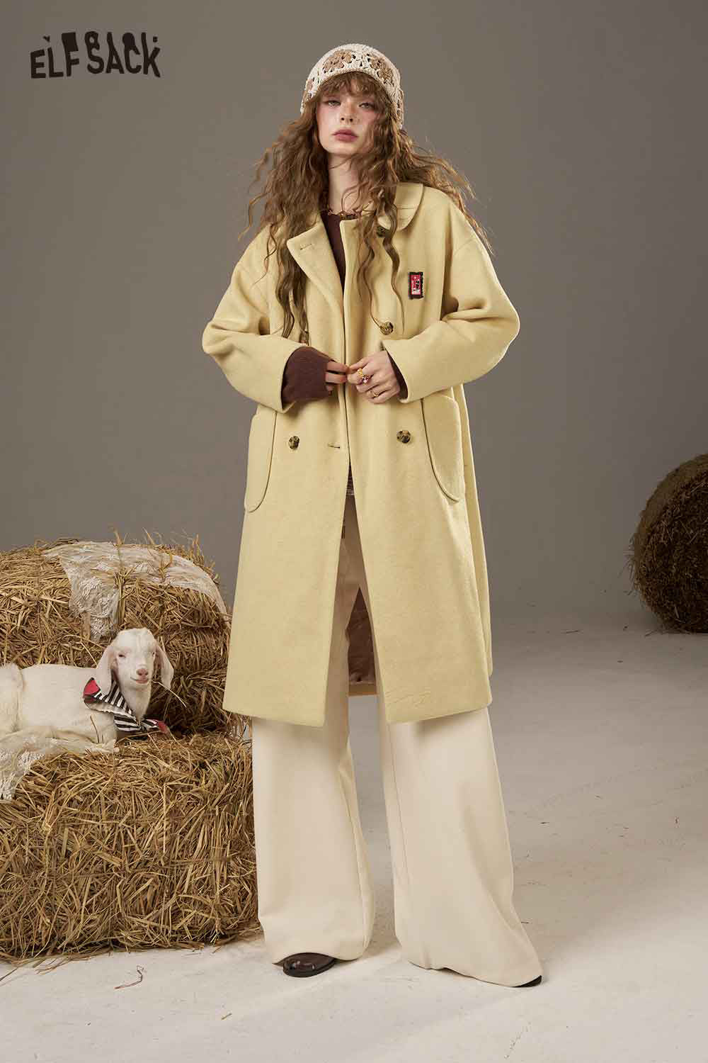 ELFSACK Soft Little Pattern Collared Coat