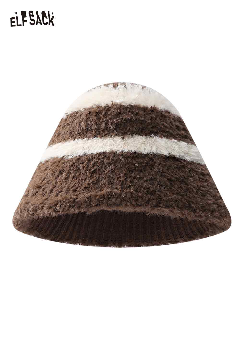 ELFSACK Sweet Striped Color Block Warm Plush Bucket Hat