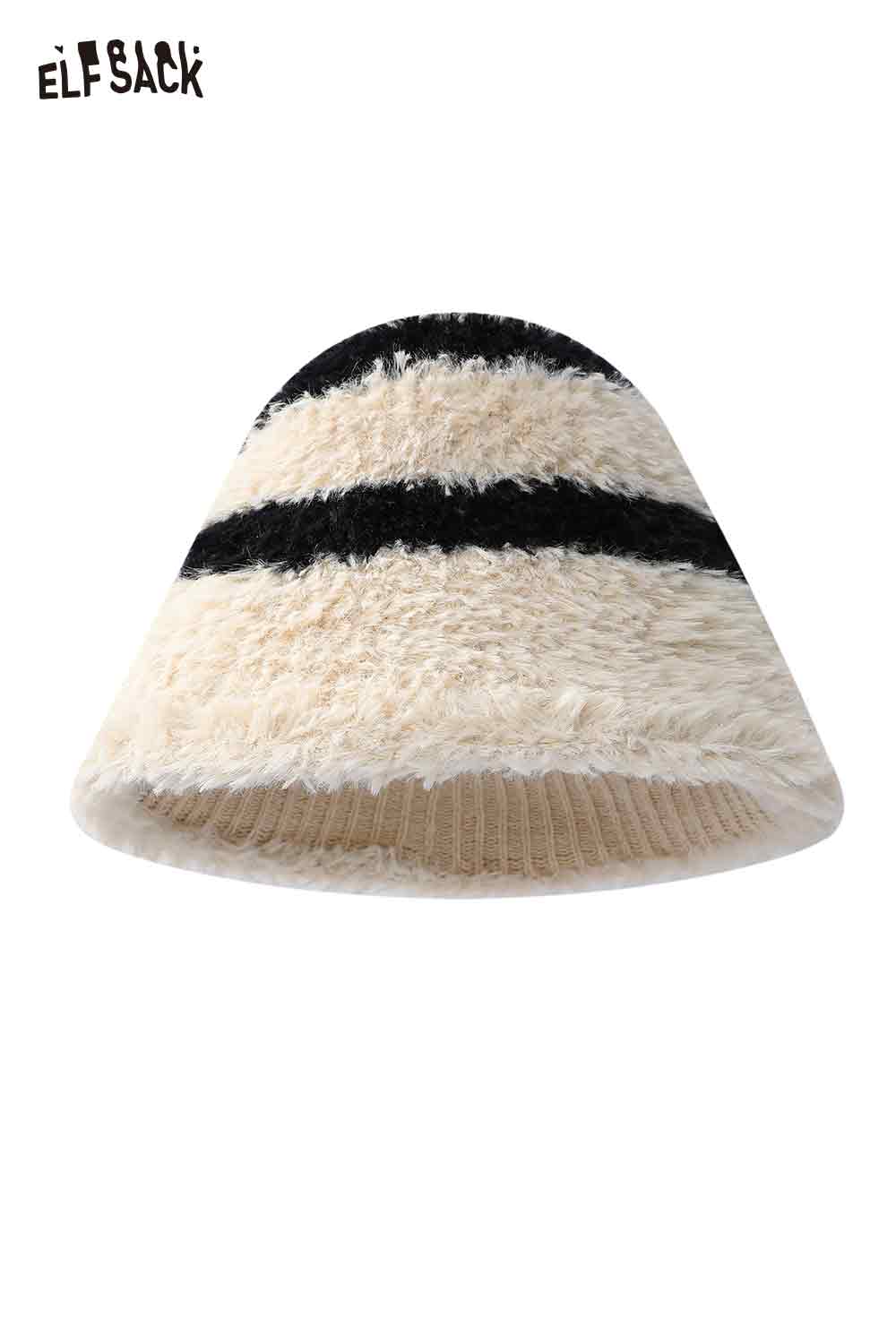 ELFSACK Sweet Striped Color Block Warm Plush Bucket Hat
