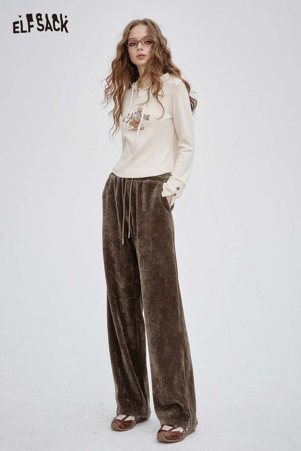 ELFSACK Soft Slim Fit Solid Color Elastic Drawstring Long Pants