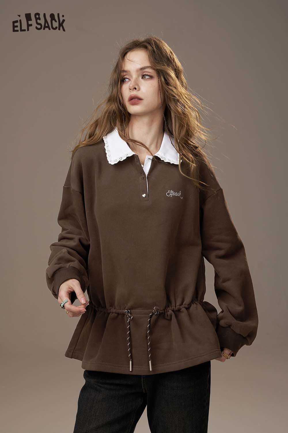 ELFSACK Soft Pullover Drawstring Waist Embroidery Detail