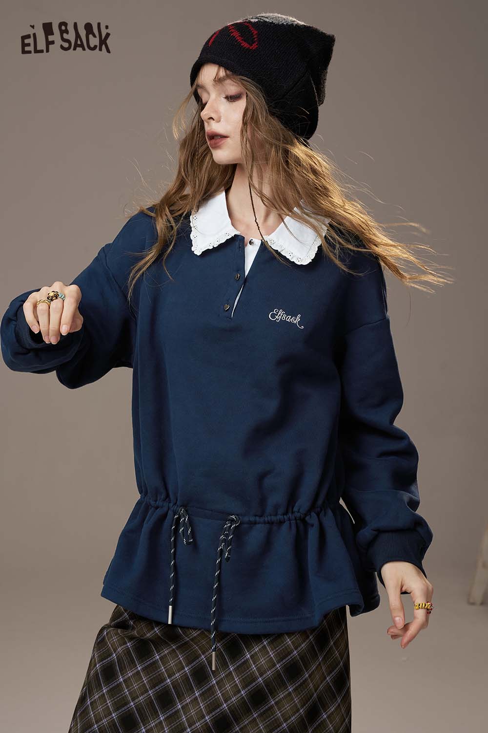 ELFSACK Soft Pullover Drawstring Waist Embroidery Detail
