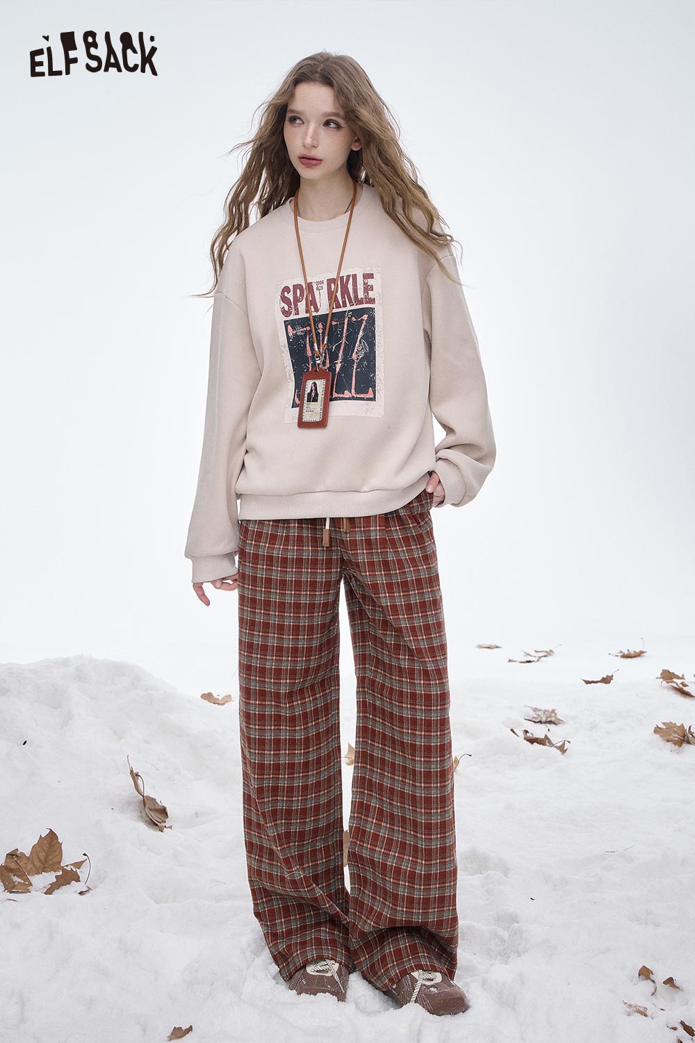 ELFSACK Soft Loose Striped Floor Length Straight Leg Pants