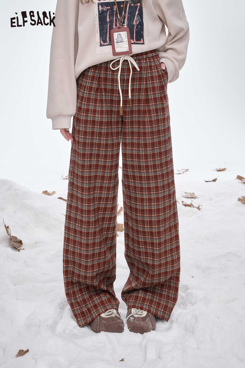 ELFSACK Soft Loose Striped Floor Length Straight Leg Pants