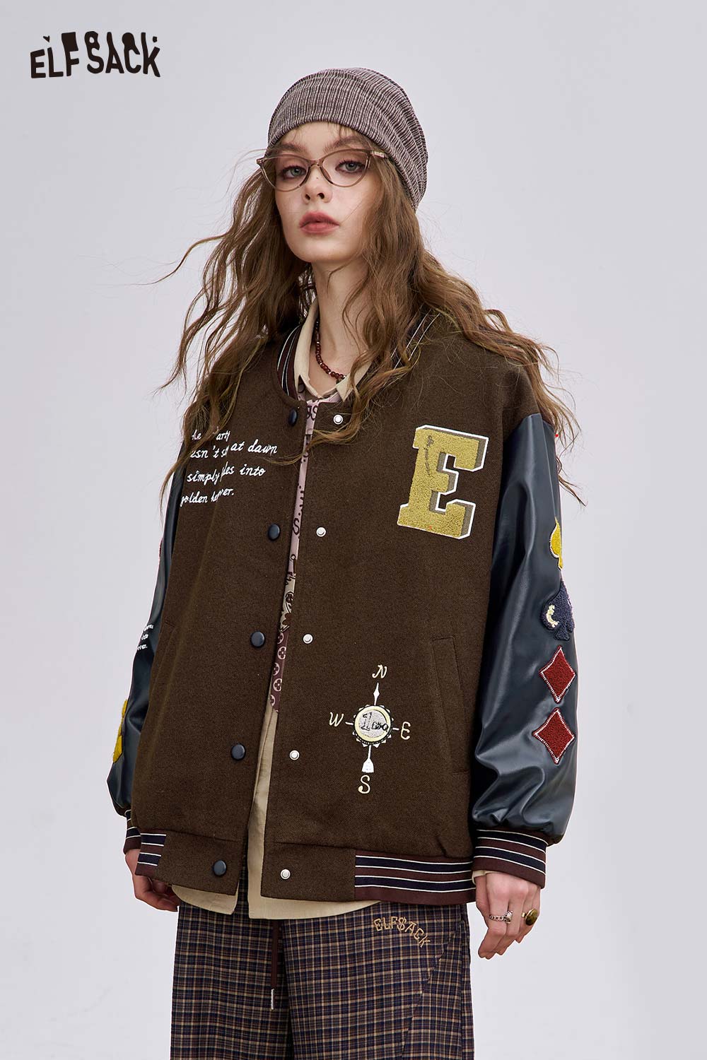 ELFSACK Soft Graphic Panel Sleeve Wool Blend Coat