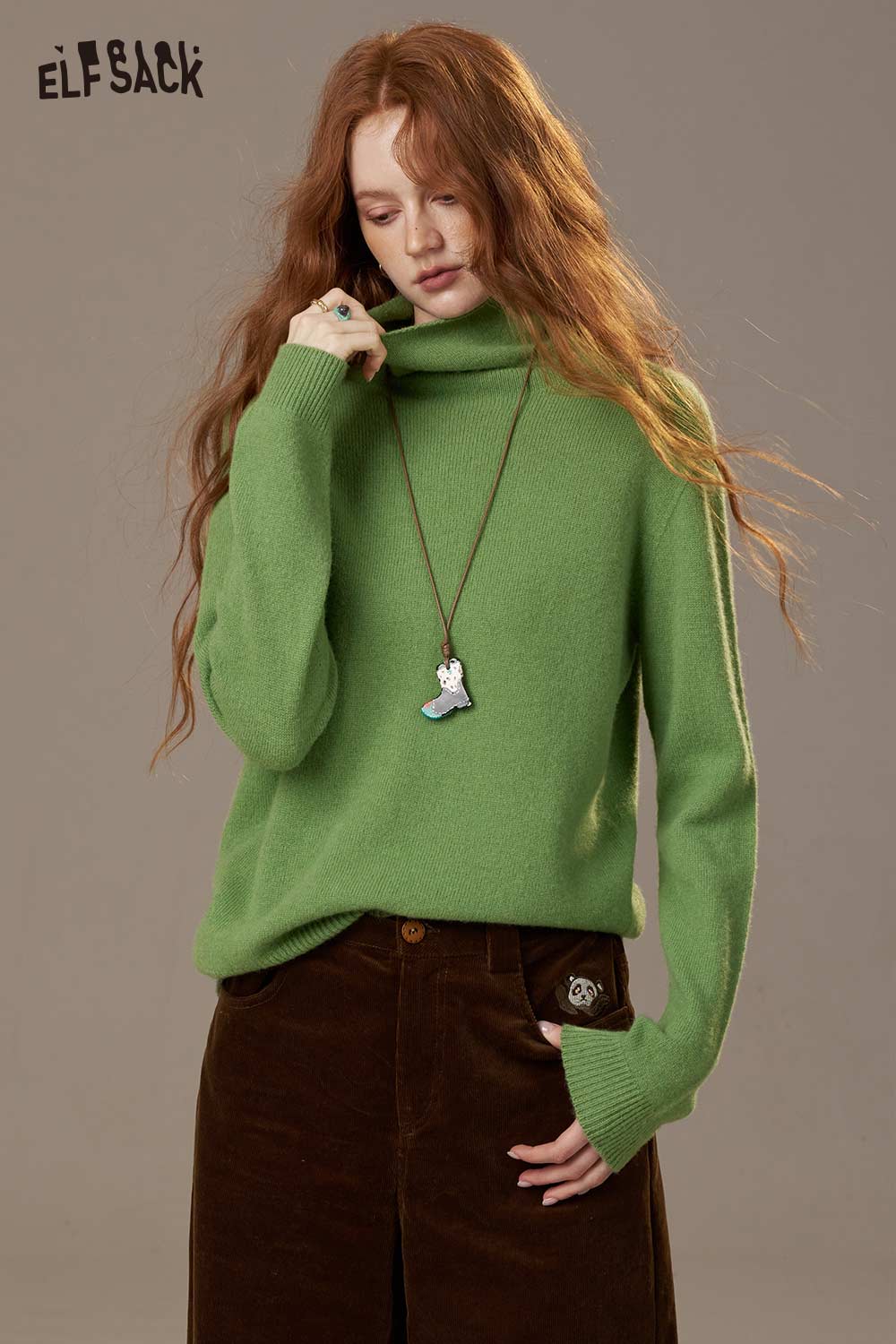 ELFSACK Soft Wool Turtleneck Sweater Solid Color Versatile