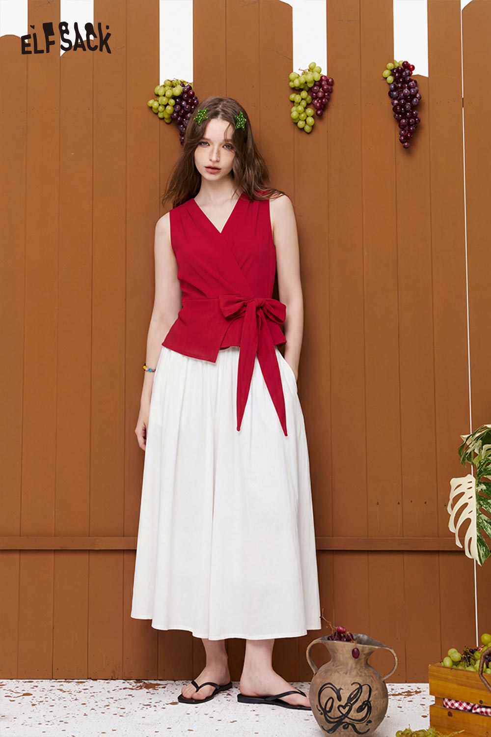ELFSACK Wrap Tie-Front Deep V-Neck Sleeveless Blouse