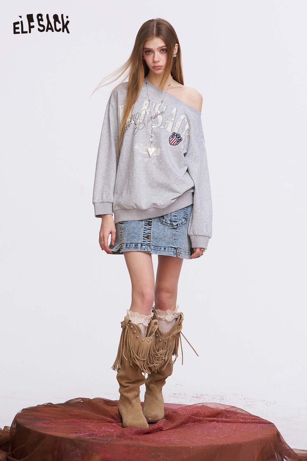 ELFSACK Y2K Denim Mini Skirt with Cargo Pockets