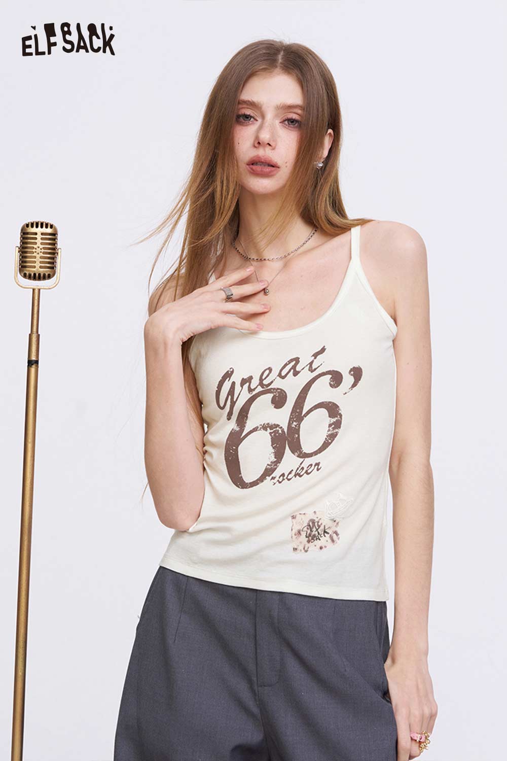 ELFSACK Y2K Rocker Cami Top with Distressed Patch