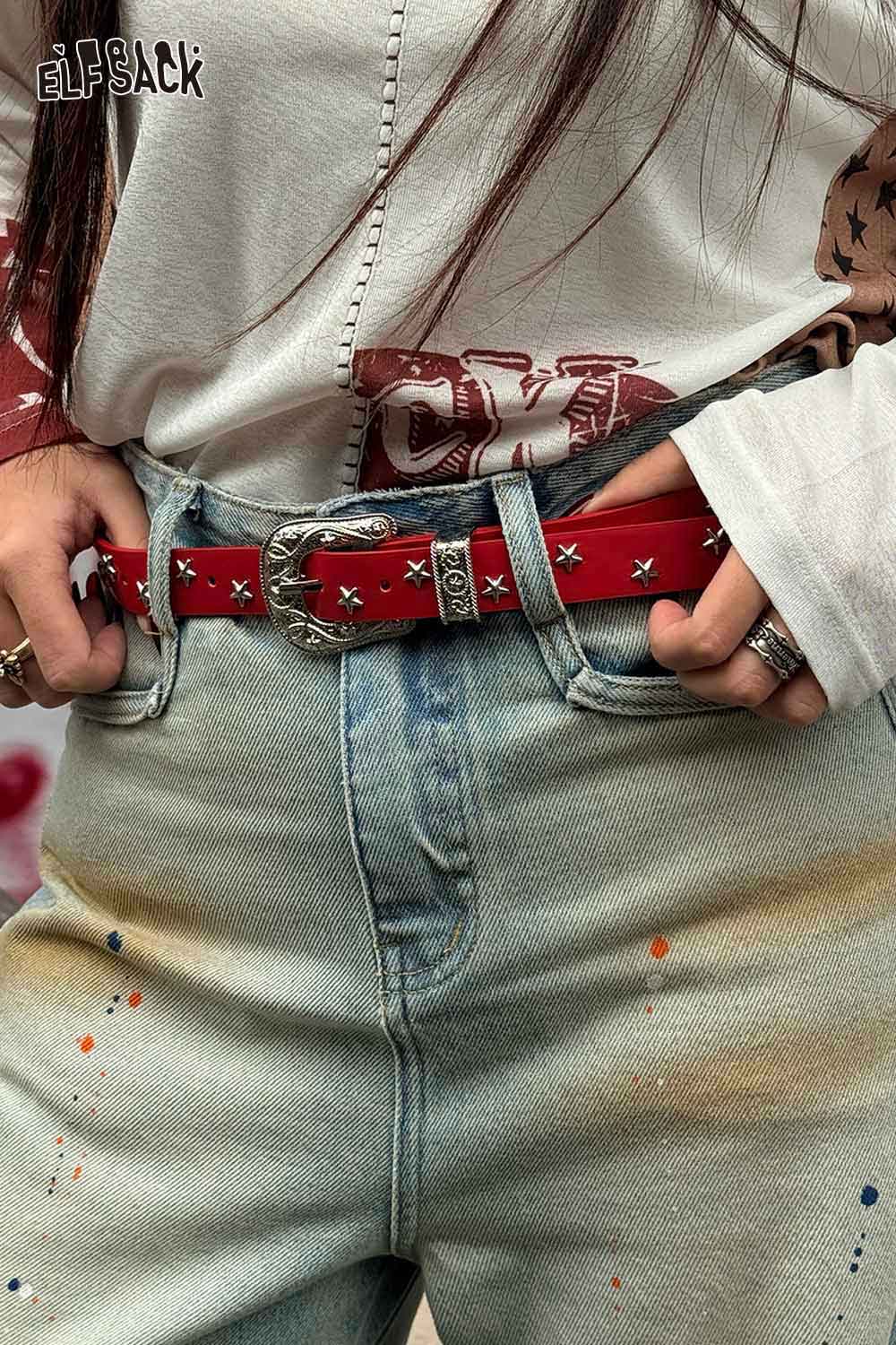 ELFSACK Y2K Star Belt Personality Versatile Fashion Waistband
