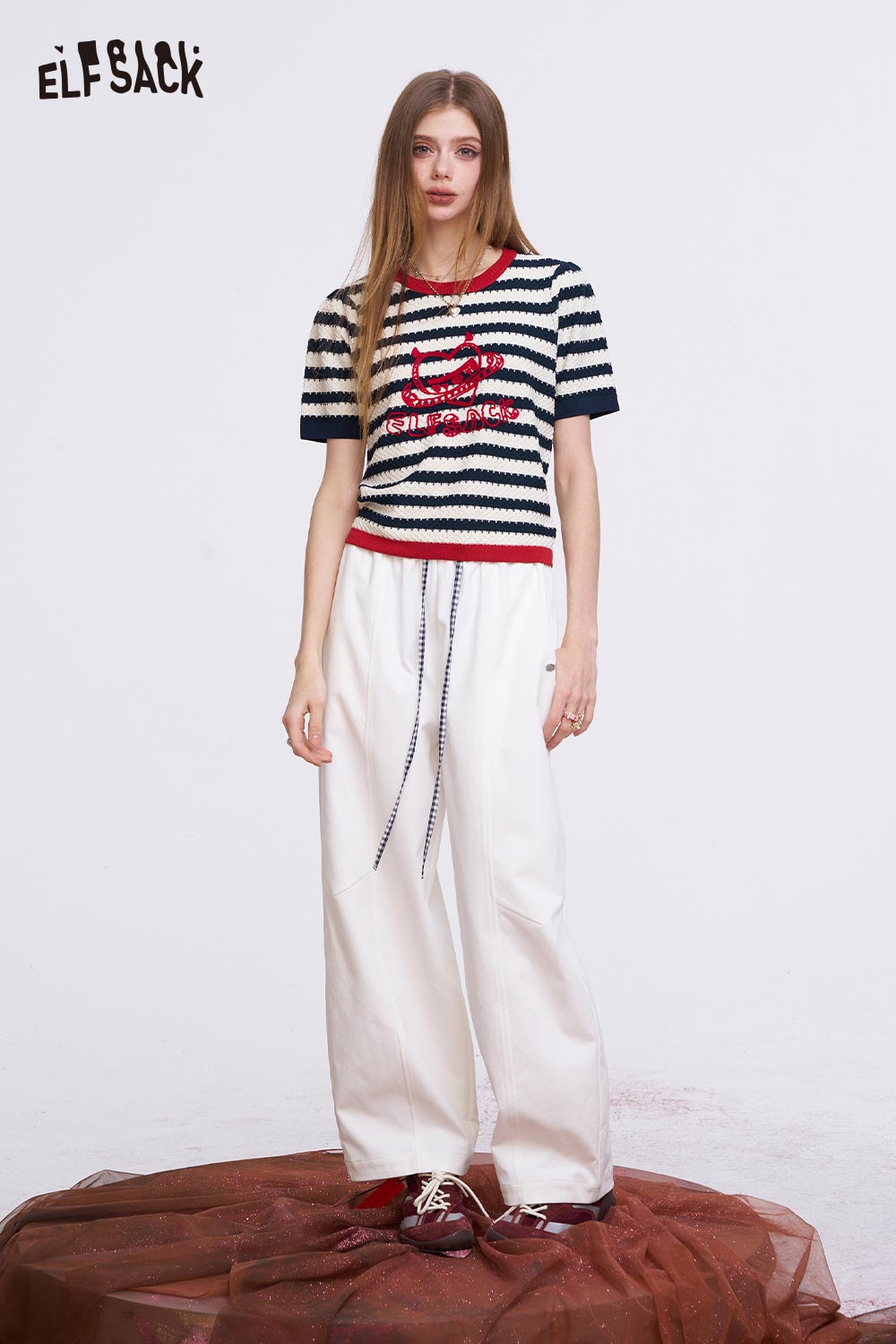 ELFSACK Y2K Striped Knit T-Shirt