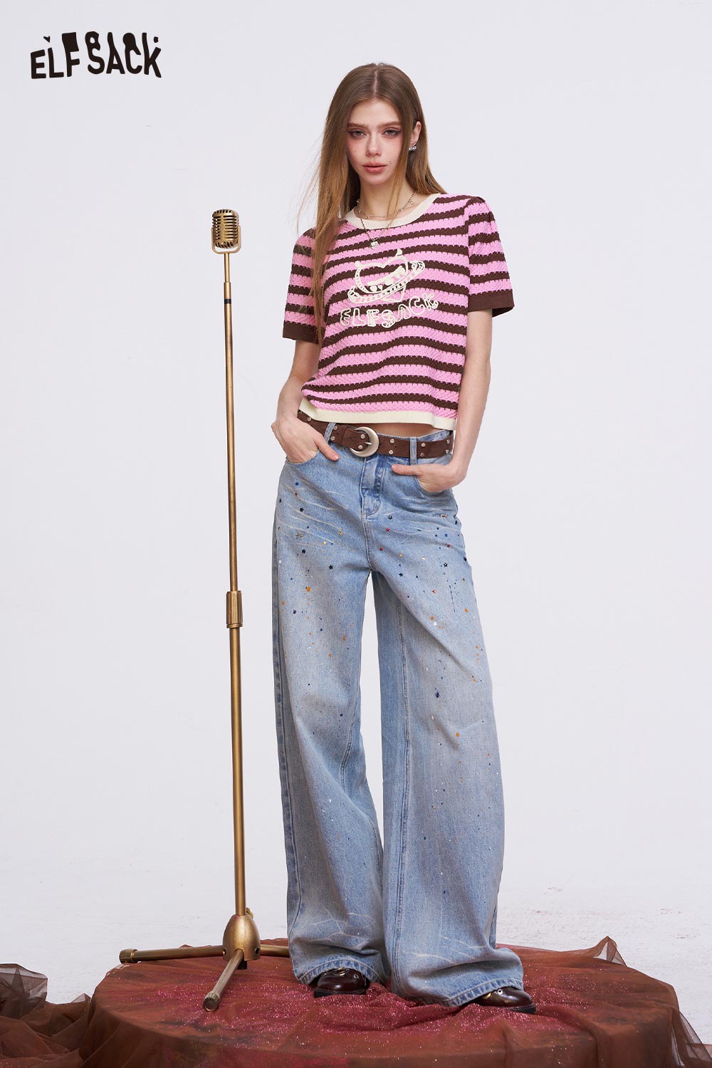 ELFSACK Y2K Striped Knit T-Shirt
